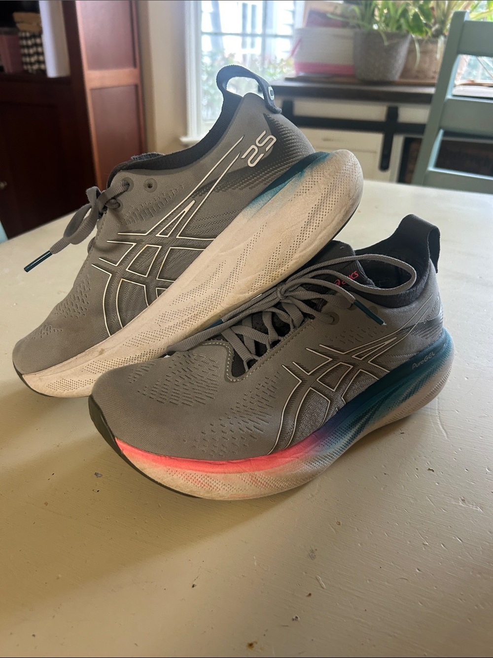 ASICS Gray Athletic Running Shoes with Pink and Blue Gradient